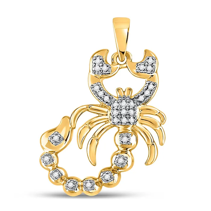 Charm Necklaces GND GND 10Kt Yellow Gold Mens Round Diamond Scorpion Charm Pendant 110 Cttw