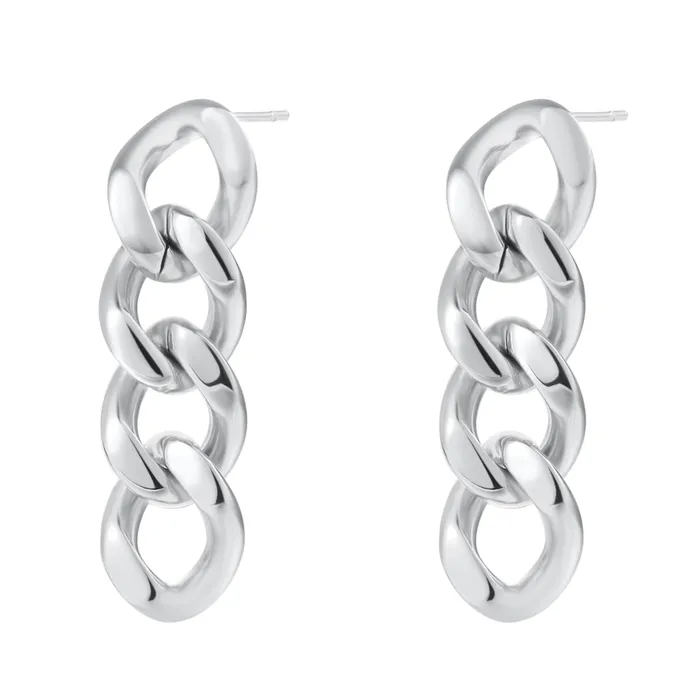 Chunky Curb Chain Dangle Earrings Silver Hey Happiness Earrings