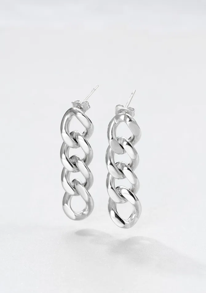 Chunky Curb Chain Dangle Earrings Silver Hey Happiness Earrings Chunky Curb Chain Dangle Earrings Silver Hey Happiness Earrings