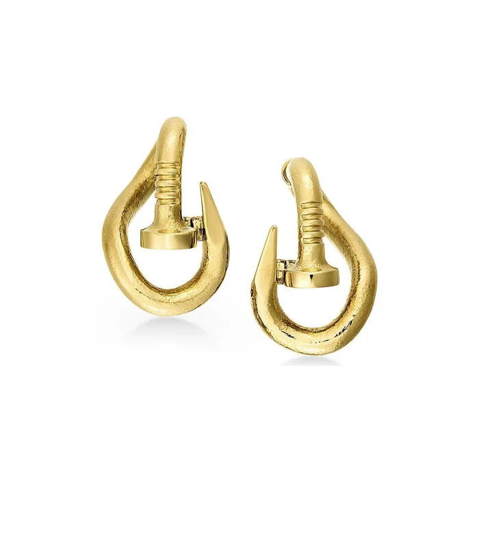 David Webb Earrings Bent Nail Earrings Hammered 18K Gold