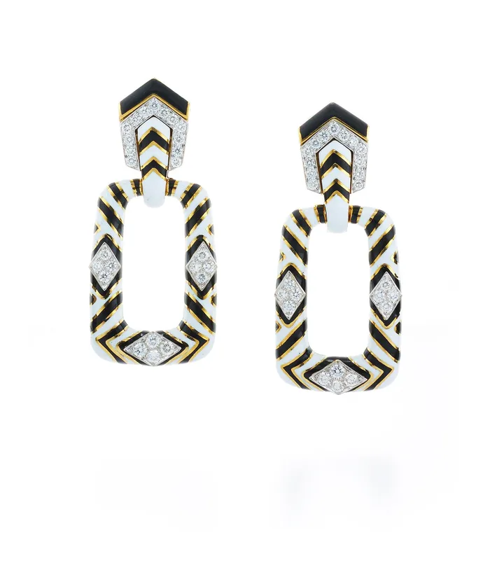 David Webb Earrings Zebra Stripe Rectangular MiniHoop Earrings