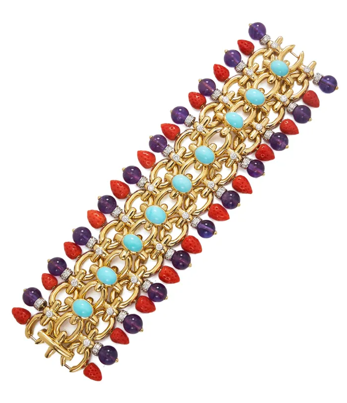 David Webb Workshop Bracelets Brocade Bracelet Turquoise Coral Amethyst