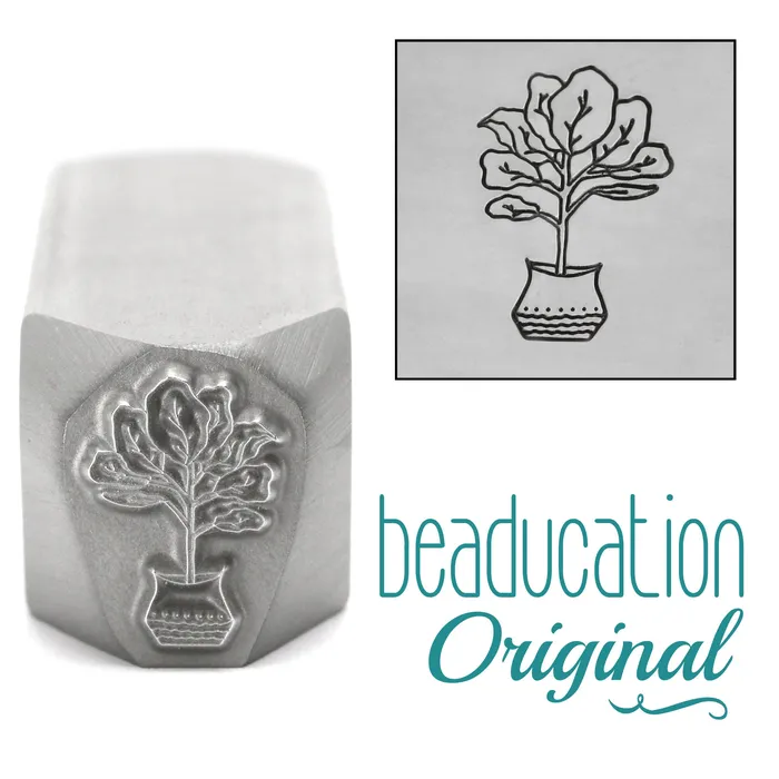DS 58 Necklaces Fiddle Leaf Fig Tree Metal Design Stamp 13mm Beaducation Original DS 58 Necklaces Fiddle Leaf Fig Tree Metal Design Stamp 13mm Beaducation Original
