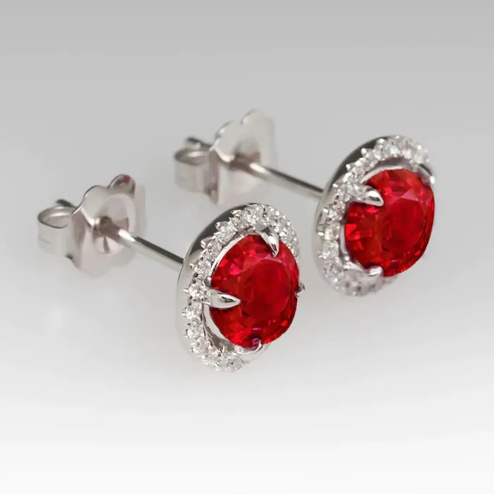 Eagle Claws Ruby Natural Earth Mined Diamond Studs Halo Earrings White Gold 14K GB Earrings Eagle Claws Ruby Natural Earth Mined Diamond Studs Halo Earrings White Gold 14K GB Earrings