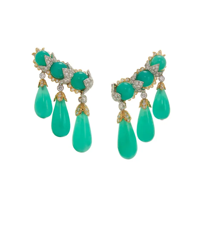 Earrings David Webb Garland Ear Cuffs Chrysoprase