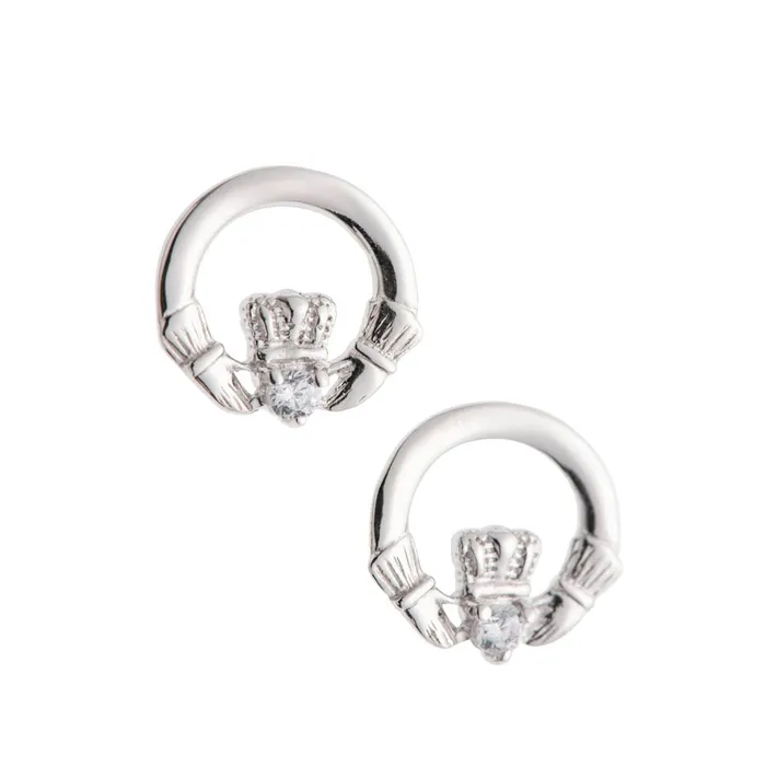 Earrings Galway Crystal Claddagh Earrings 097 Gms Rhodium Plated 925 Sterling Silver Galway