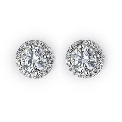 Earrings GB 236 Carats Round Natural Earth Mined Diamond Stud Earring Halo White Gold 14K Earrings GB 236 Carats Round Natural Earth Mined Diamond Stud Earring Halo White Gold 14K