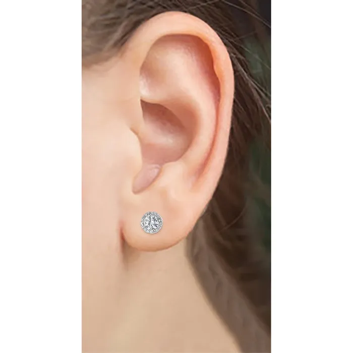 Earrings GB 236 Carats Round Natural Earth Mined Diamond Stud Earring Halo White Gold 14K