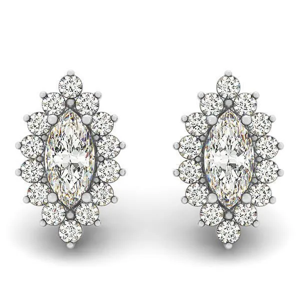 Earrings GB 420 Carats Marquise And Round Cut Natural Earth Mined Diamonds Studs Earrings Halo WG 14K Earrings GB 420 Carats Marquise And Round Cut Natural Earth Mined Diamonds Studs Earrings Halo WG 14K