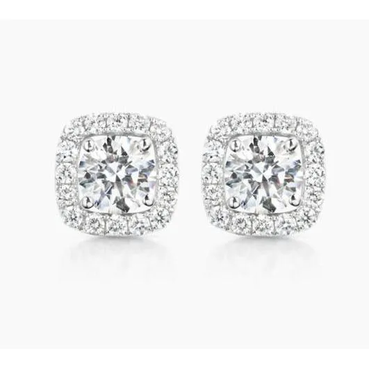 Earrings GB Cushion And Round Cut Natural Earth Mined Diamond Halo Stud Earrings 4 Carats