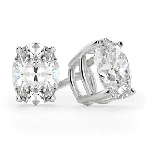 Earrings GB Oval Cut Stud Natural Earth Mined Diamond Earring 4 Carats White Gold 14K Prong Set Earrings GB Oval Cut Stud Natural Earth Mined Diamond Earring 4 Carats White Gold 14K Prong Set