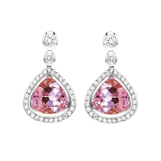 Earrings GB Pink Kunzite With Natural Earth Mined Diamond Dangle Earrings 2350 Carat White Gold 14K