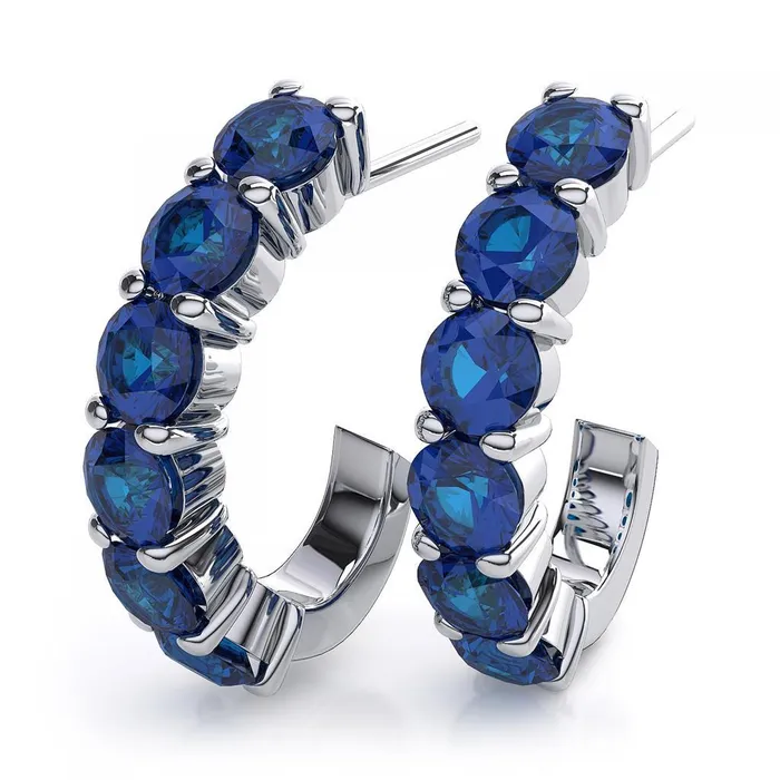 Earrings GB White Gold 420 Ct Round Sri Lanka Sapphire Women Hoop Earrings Earrings GB White Gold 420 Ct Round Sri Lanka Sapphire Women Hoop Earrings