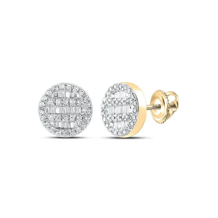 Earrings GND GND 10kt Yellow Gold Womens Baguette Diamond Circle Cluster Earrings 13 Cttw Earrings GND GND 10kt Yellow Gold Womens Baguette Diamond Circle Cluster Earrings 13 Cttw