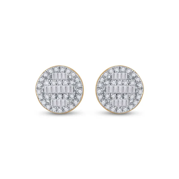 Earrings GND GND 10kt Yellow Gold Womens Baguette Diamond Circle Cluster Earrings 13 Cttw Earrings GND GND 10kt Yellow Gold Womens Baguette Diamond Circle Cluster Earrings 13 Cttw