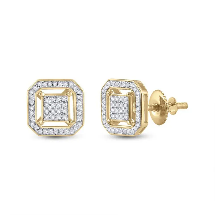 Earrings GND GND 10kt Yellow Gold Womens Round Diamond Square Earrings 14 Cttw Earrings GND GND 10kt Yellow Gold Womens Round Diamond Square Earrings 14 Cttw