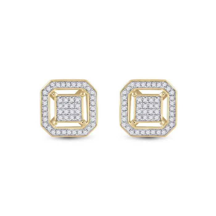 Earrings GND GND 10kt Yellow Gold Womens Round Diamond Square Earrings 14 Cttw Earrings GND GND 10kt Yellow Gold Womens Round Diamond Square Earrings 14 Cttw