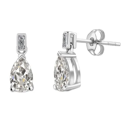 Earrings HarryChadEntcom Mined Diamond Pear Baguette Old Cut Dangle Earrings Basket Style 250 Carats Earrings HarryChadEntcom Mined Diamond Pear Baguette Old Cut Dangle Earrings Basket Style 250 Carats