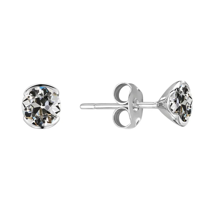 Earrings HarryChadEntcom Round Mined Diamond Old European Stud Earrings Half Bezel Set 2 Carats Earrings HarryChadEntcom Round Mined Diamond Old European Stud Earrings Half Bezel Set 2 Carats