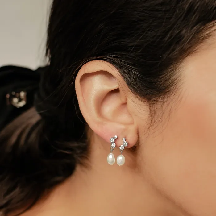 Earrings Hey Happiness Hanging Pearl Drop Stud Earrings Sterling Silver Earrings Hey Happiness Hanging Pearl Drop Stud Earrings Sterling Silver