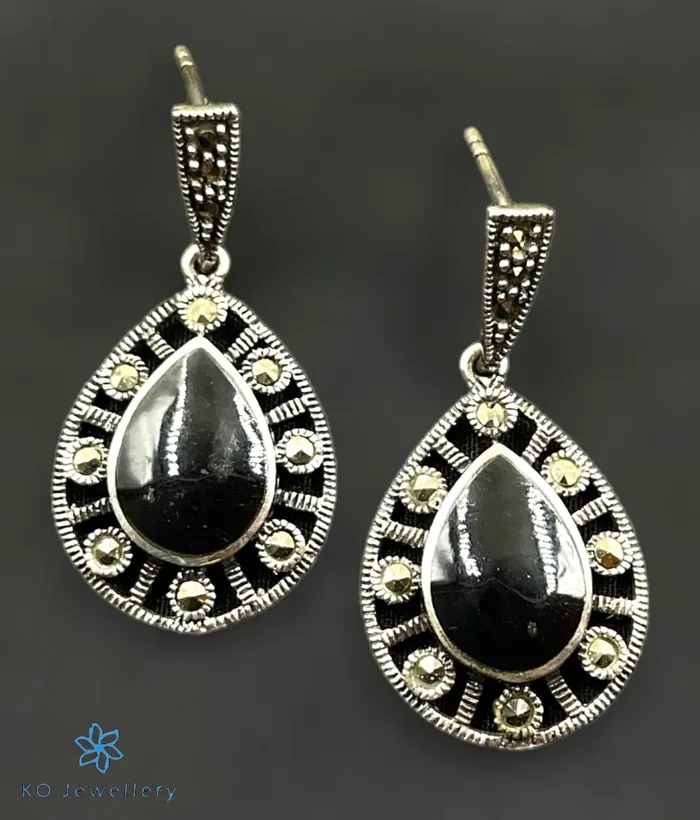 Earrings Marcasite The Rupika Silver Marcasite Cocktail Earrings Black