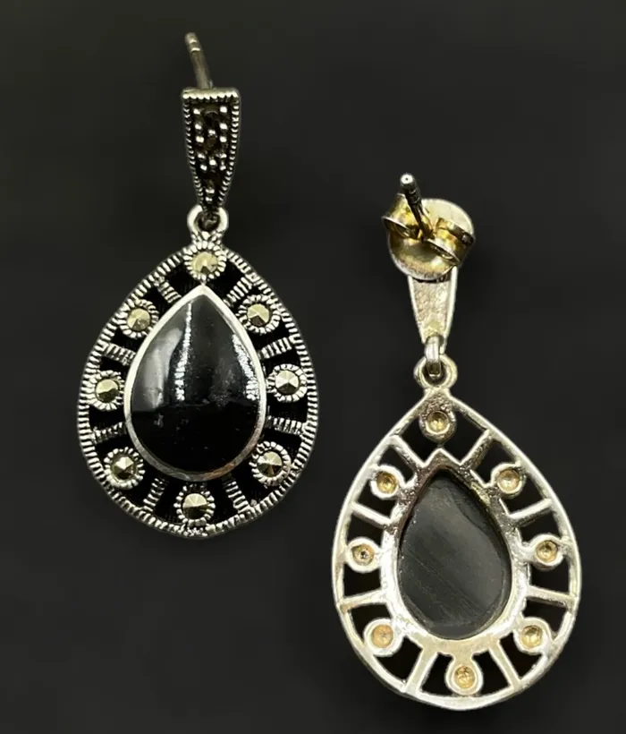 Earrings Marcasite The Rupika Silver Marcasite Cocktail Earrings Black