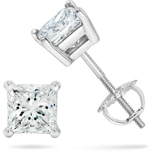 GB 15 Ct Princess Cut Prong Set Natural Earth Mined Diamond Stud Earring 14K White Gold Earrings GB 15 Ct Princess Cut Prong Set Natural Earth Mined Diamond Stud Earring 14K White Gold Earrings