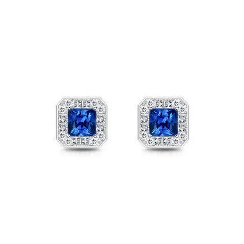 GB 360 Ct Sri Lanka Sapphire Natural Earth Mined Diamonds Ladies Stud Halo Earring WG 14K Earrings GB 360 Ct Sri Lanka Sapphire Natural Earth Mined Diamonds Ladies Stud Halo Earring WG 14K Earrings