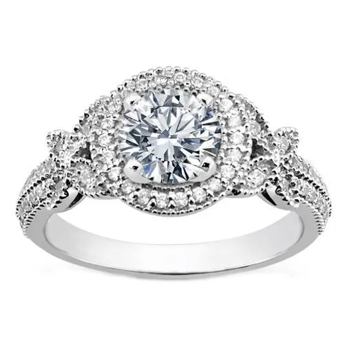 GB 3 Carats Round Cut Halo Natural Earth Mined Diamond Vintage Style Ladies Ring White Gold Rings GB 3 Carats Round Cut Halo Natural Earth Mined Diamond Vintage Style Ladies Ring White Gold Rings