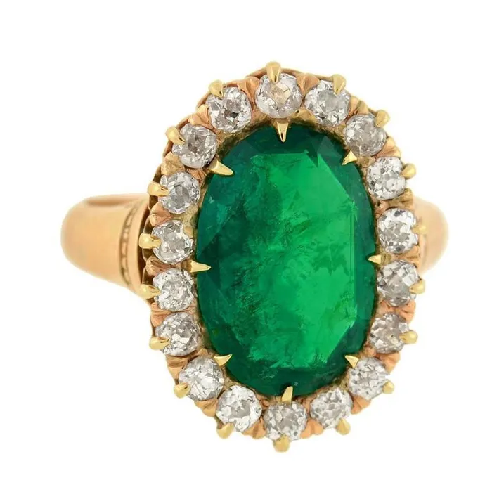 GB 750 Carats Oval Green Emerald And Round Natural Earth Mined Diamonds Ring Yellow Gold 14K Rings GB 750 Carats Oval Green Emerald And Round Natural Earth Mined Diamonds Ring Yellow Gold 14K Rings