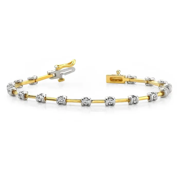 GB Bracelets Round Brilliant Cut Natural Earth Mined Diamond Tennis Bracelet Two Tone Gold 255 Carats GB Bracelets Round Brilliant Cut Natural Earth Mined Diamond Tennis Bracelet Two Tone Gold 255 Carats