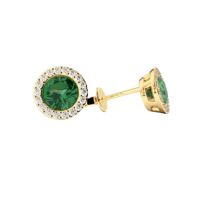 GB Colombian Green Emerald With Natural Earth Mined Diamonds Stud Earrings Yellow Gold 520 Ct Earrings GB Colombian Green Emerald With Natural Earth Mined Diamonds Stud Earrings Yellow Gold 520 Ct Earrings