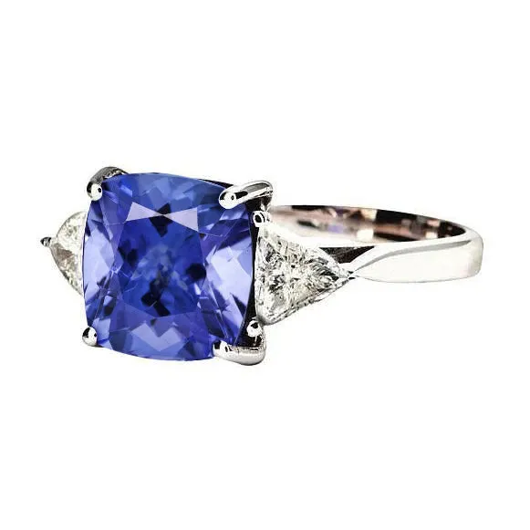 GB Cushion Tanzanite AAA Natural Earth Mined Diamonds 3 Carat 3Stone Ring White Gold 14K Rings GB Cushion Tanzanite AAA Natural Earth Mined Diamonds 3 Carat 3Stone Ring White Gold 14K Rings
