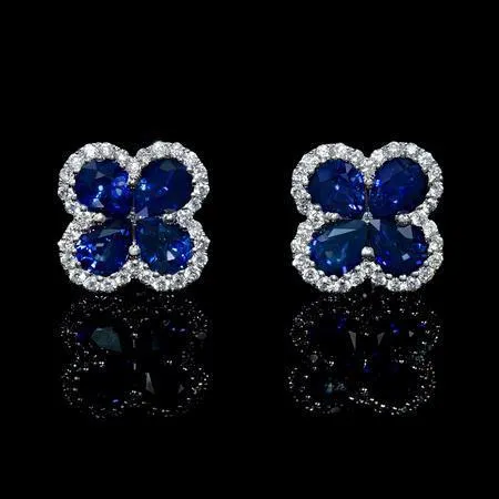 GB Earrings Blue Pear Sapphire Natural Earth Mined Diamond Cluster Earring White Gold 14K 466 Ct GB Earrings Blue Pear Sapphire Natural Earth Mined Diamond Cluster Earring White Gold 14K 466 Ct