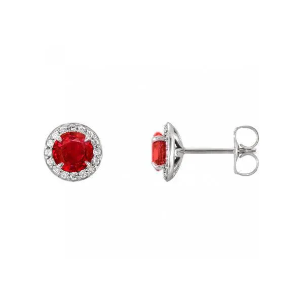 GB Earrings Studs Halo Earrings 14K White Red Ruby And Natural Earth Mined Diamonds 430 Carats GB Earrings Studs Halo Earrings 14K White Red Ruby And Natural Earth Mined Diamonds 430 Carats