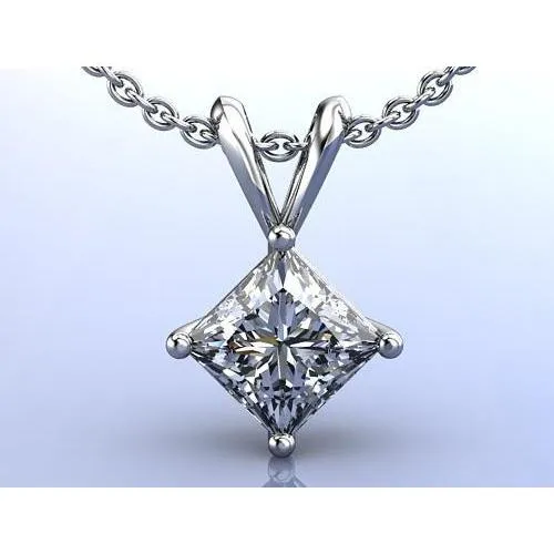 GB Necklaces 1 Carat Four Prong Setting Princess Natural Earth Mined Diamond Pendant 14K White Gold GB Necklaces 1 Carat Four Prong Setting Princess Natural Earth Mined Diamond Pendant 14K White Gold