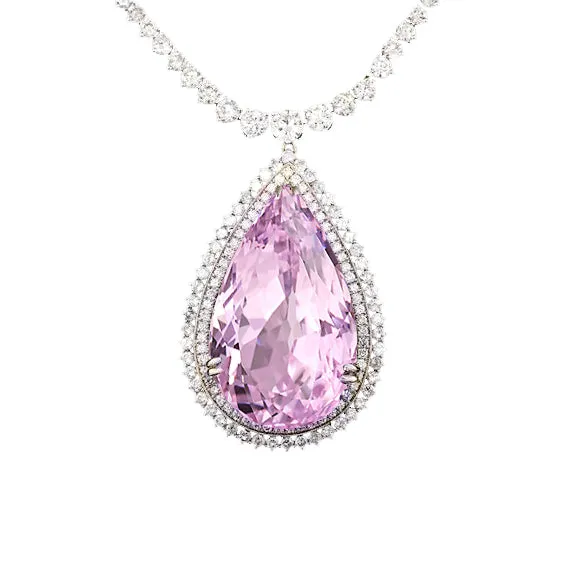 GB Necklaces 2650 Carats Pear Cut Kunzite Gemstone Pendant White Gold 14K