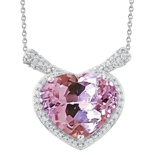 GB Necklaces Heart Cut Kunzite With Natural Earth Mined Diamond Necklace Pendant White Gold 14K 32 Ct GB Necklaces Heart Cut Kunzite With Natural Earth Mined Diamond Necklace Pendant White Gold 14K 32 Ct