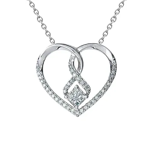 GB Necklaces Princess Round Shaped Natural Earth Mined Diamond Heart Pendant 139 Carat White Gold 14K GB Necklaces Princess Round Shaped Natural Earth Mined Diamond Heart Pendant 139 Carat White Gold 14K