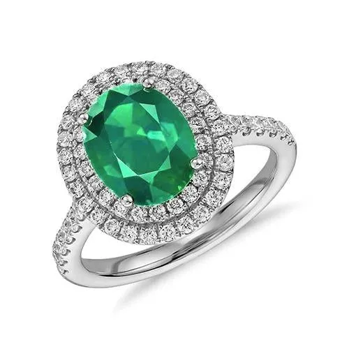 GB Oval Cut Green Emerald Halo Round Natural Earth Mined Diamond Gemstone Ring 435 Carat WG 14K Rings GB Oval Cut Green Emerald Halo Round Natural Earth Mined Diamond Gemstone Ring 435 Carat WG 14K Rings