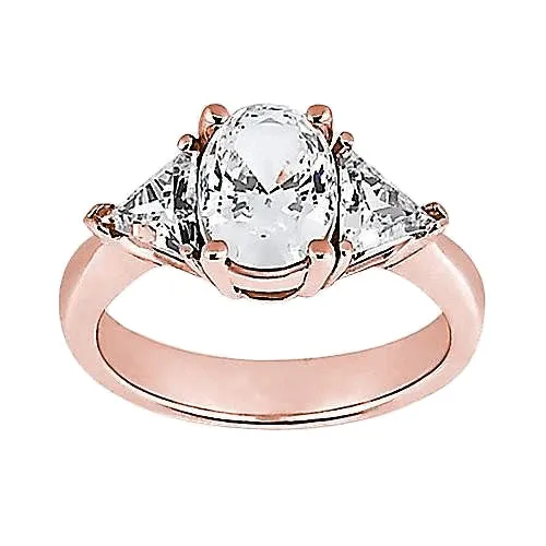 GB Rings 271 Ct Oval Center Natural Earth Mined Diamond Three Stone Ring Rose Gold 14K GB Rings 271 Ct Oval Center Natural Earth Mined Diamond Three Stone Ring Rose Gold 14K