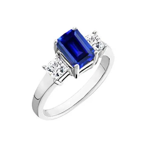 GB Rings 305 Ct Emerald Ceylon Sapphire And Natural Earth Mined Diamonds Three Stone Ring GB Rings 305 Ct Emerald Ceylon Sapphire And Natural Earth Mined Diamonds Three Stone Ring