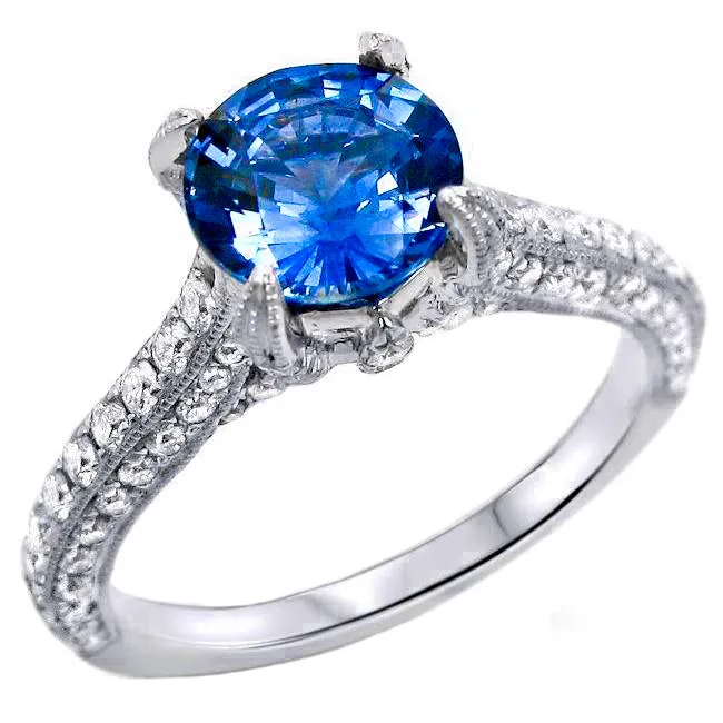 GB Rings Sri Lankan Sapphire With Natural Earth Mined Diamonds Round Cut Ring 450 Ct GB Rings Sri Lankan Sapphire With Natural Earth Mined Diamonds Round Cut Ring 450 Ct
