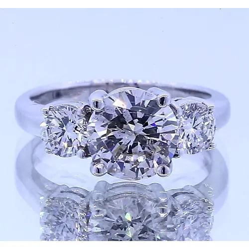 GB Rings Three Stone Lab Grown Diamond Round Engagement Ring Prong Set