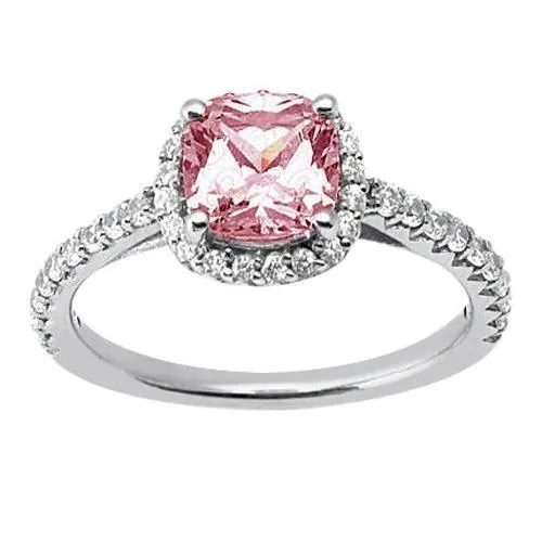 GB Rings White Gold 14K 301 Carats Cushion Pink Gemstone Wedding Ring Jewelry GB Rings White Gold 14K 301 Carats Cushion Pink Gemstone Wedding Ring Jewelry