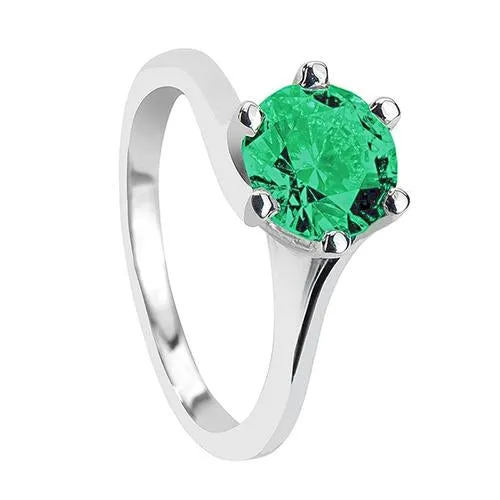 GB Round Cut Green Emerald Solitaire 3 Carat Ring Gold White 14K Rings