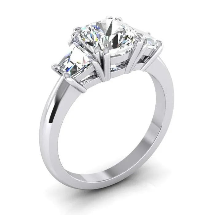 GB Sparkling Three Stone 220 Carats Cushion Natural Earth Mined Diamond Wedding Ring Rings