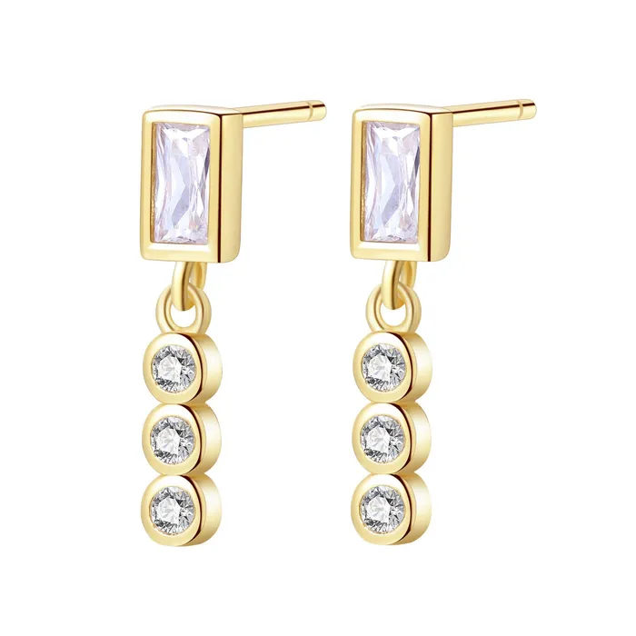 Gemstone Baguette and Triad Stud Earrings Sterling Silver Hey Happiness Earrings