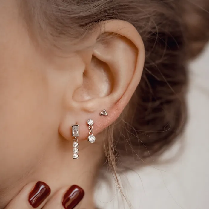 Gemstone Baguette and Triad Stud Earrings Sterling Silver Hey Happiness Earrings Gemstone Baguette and Triad Stud Earrings Sterling Silver Hey Happiness Earrings
