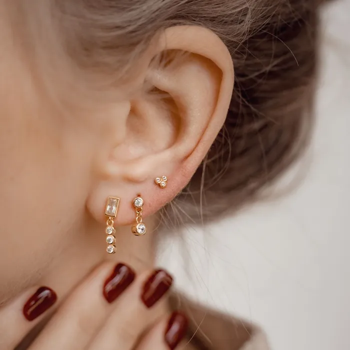 Gemstone Baguette and Triad Stud Earrings Sterling Silver Hey Happiness Earrings Gemstone Baguette and Triad Stud Earrings Sterling Silver Hey Happiness Earrings